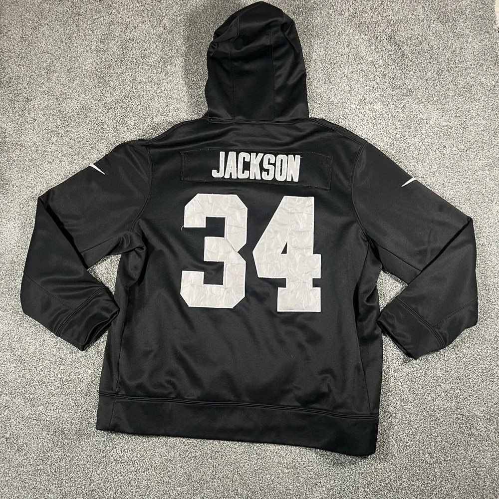 Nike Raiders Bo Jackson #34 Therma Fit Hoodie NFL Team Apparel Black Men's L